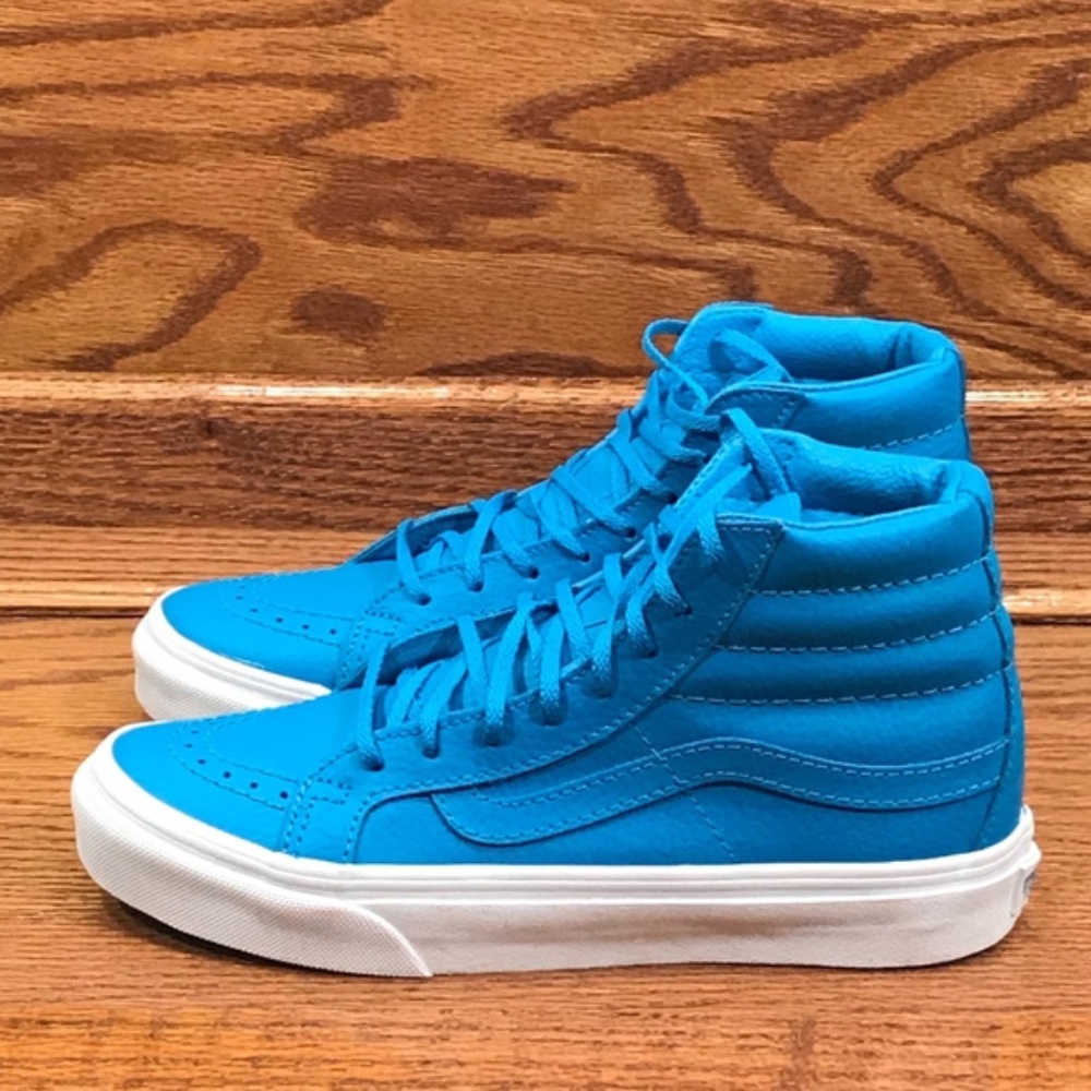 Vans Sk8-Hi Slim Neon Leather Blue High Top Sneaker Size Women 5.5